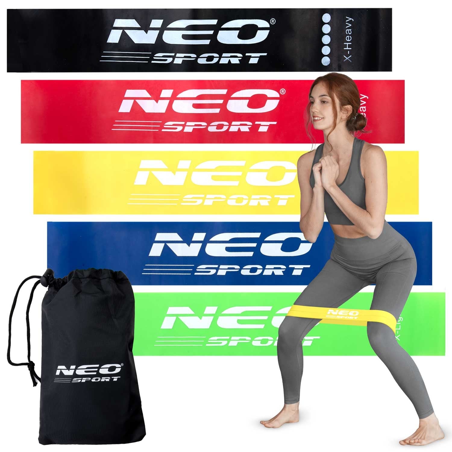 NS-959 Neo-Sport treniruočių rezistencinių juostų rinkinys, 5 vienetų