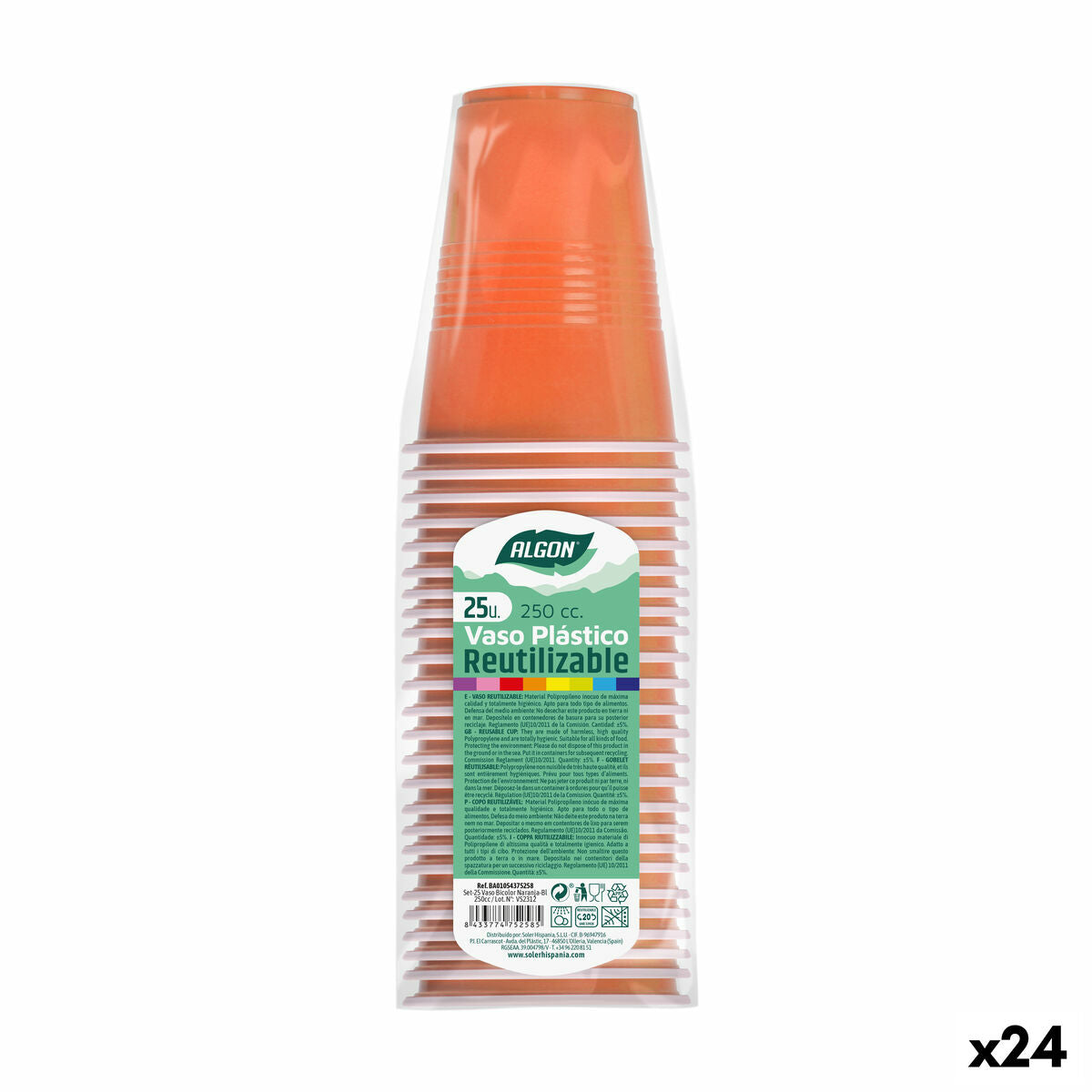 Daugkartinio naudojimo akinių rinkinys Algon Oranžinė 24 vnt. 250 ml (25 Dalys)