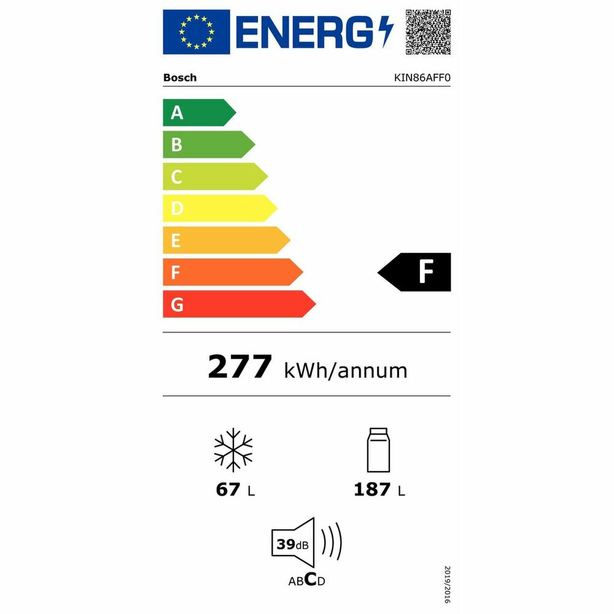 Kombinuotas šaldytuvas BOSCH KIN86AFF0  (177 x 56 cm)