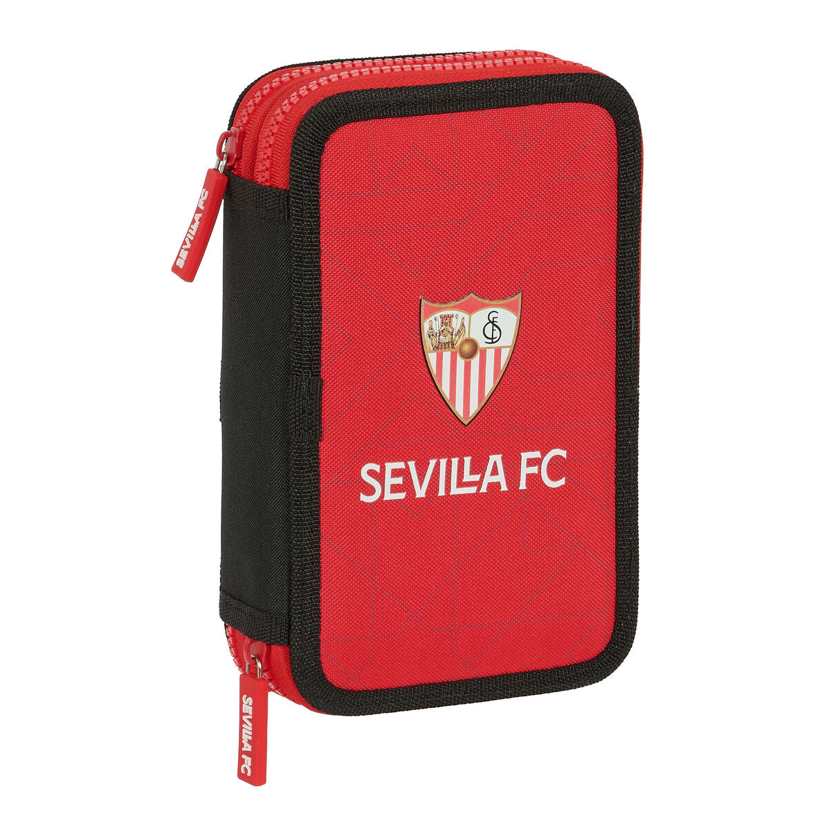 Dvigubo pieštuko dėklas Sevilla Fútbol Club Juoda Raudona 12.5 x 19.5 x 4 cm (28 Dalys)