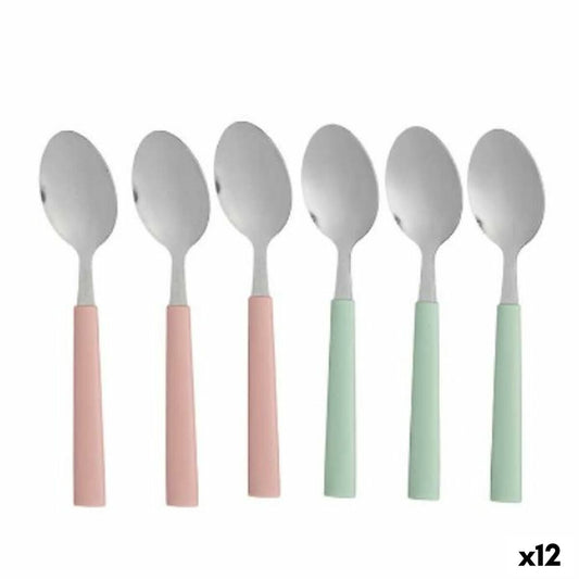 Desertinių šaukštų rinkinys Kinvara CN-KT166096-1T Žalia Rožinė Sidabras Nerūdijantis plienas Plastmasinis 15,7 cm Desertas (12 