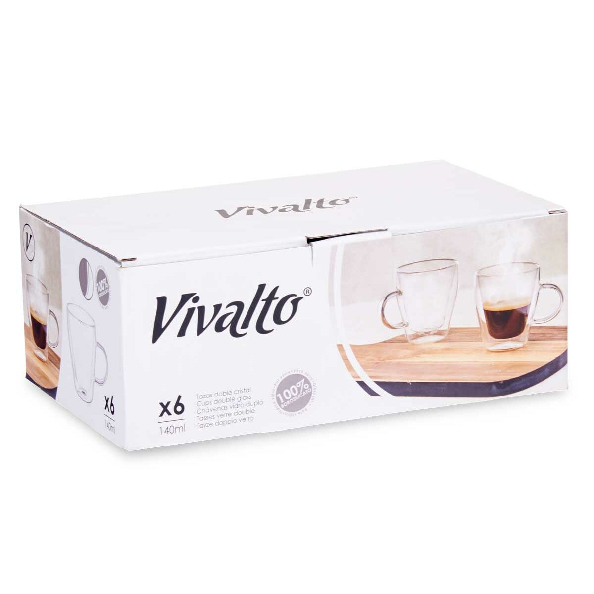 Arbatos ir kavos puodelis Vivalto OCT-DG2397 Skaidrus Borosilikatinis stiklas 140 ml (6 vnt.)