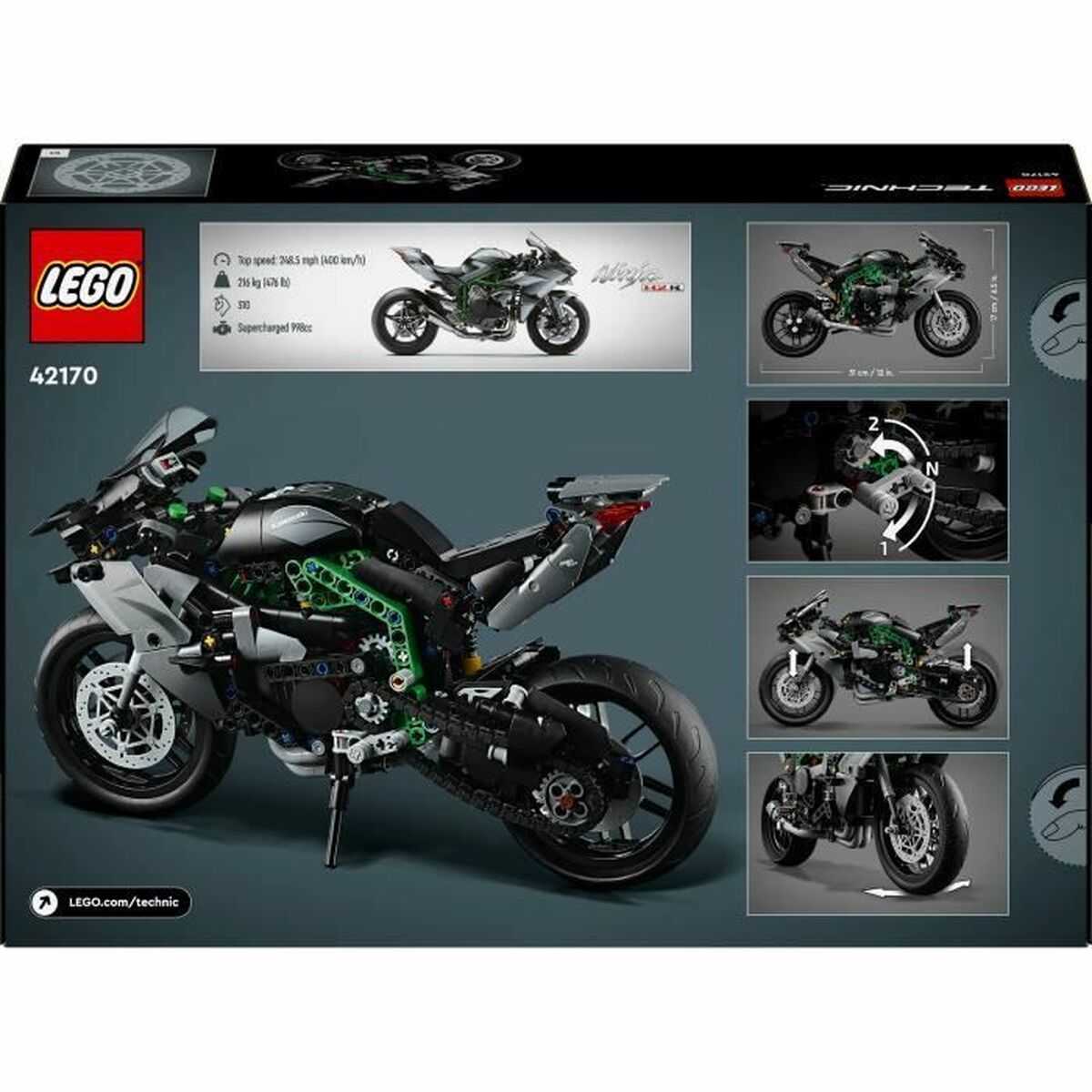 Statybos rinkinys Lego Technic 42170 Kawasaki Ninja H2R Juoda 643 Dalys