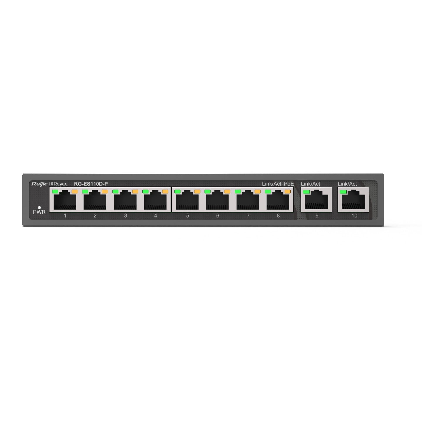 10 prievadų komutatorius Ruijie RG-ES110D-P (Nevaldomas, 8 x PoE+)