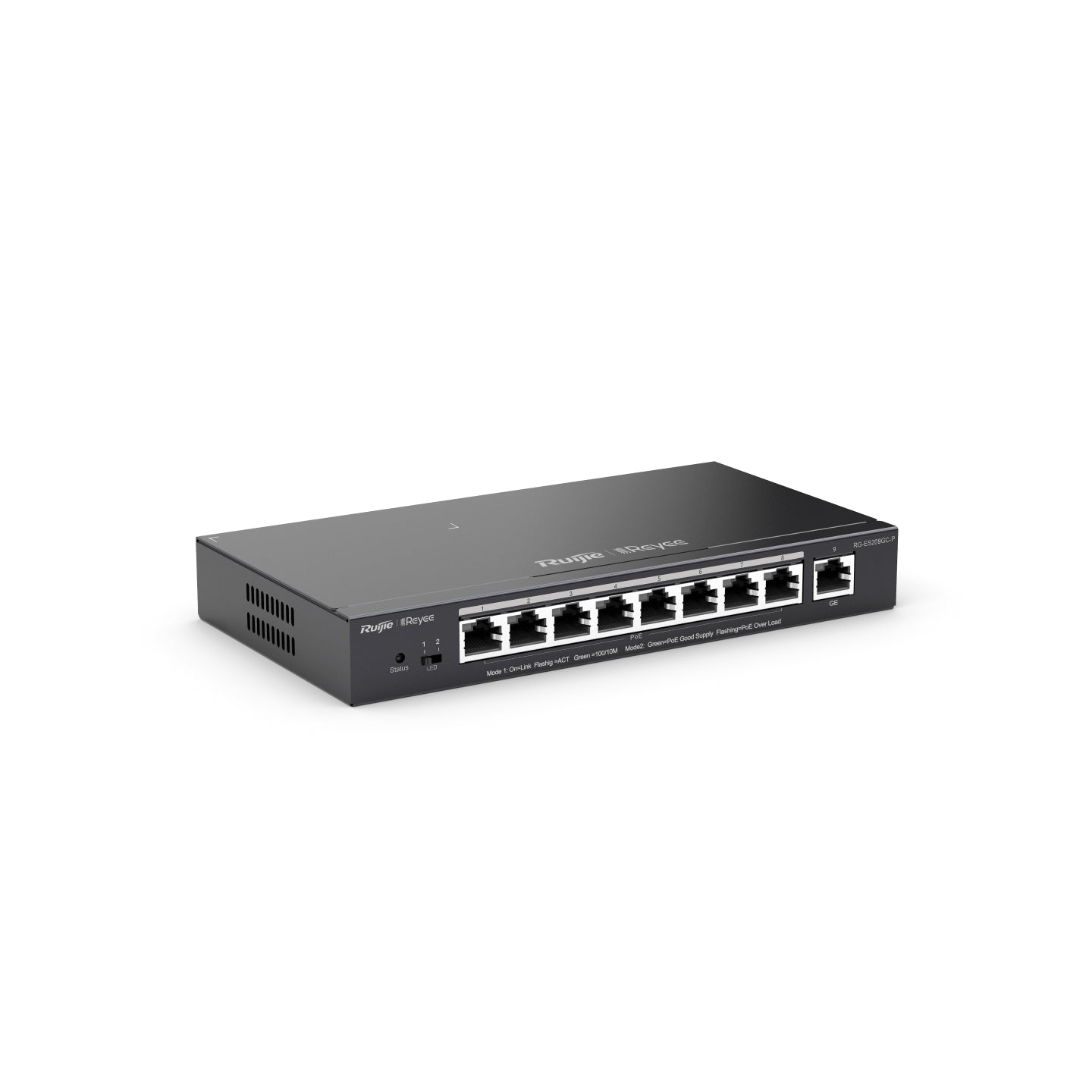 9 prievadų komutatorius Ruijie Reyee RG-ES209GC-P (Valdomas, 8 x PoE+)