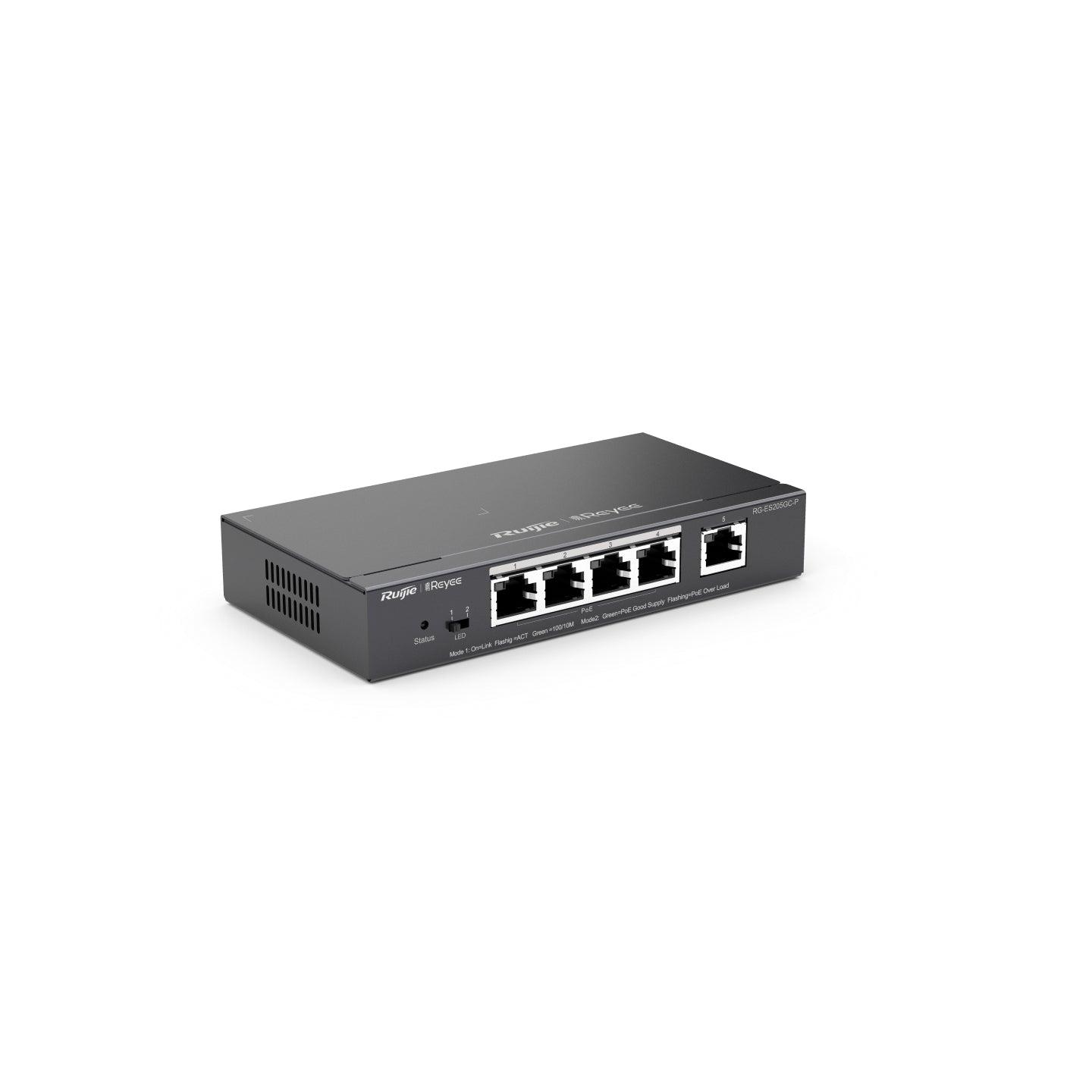 5 prievadų komutatorius Ruijie Reyee RG-ES205GC-P (Valdomas, 4 x PoE+)