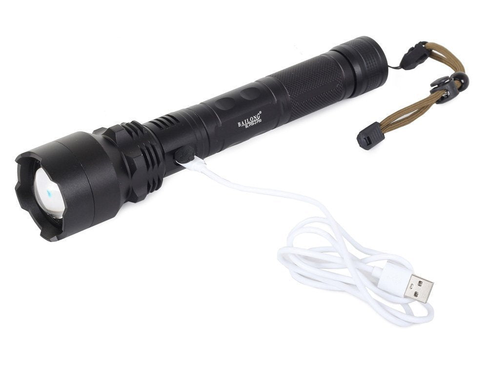 Bailong taktinis stiprus led žibintuvėlis xhp50 zoom usb