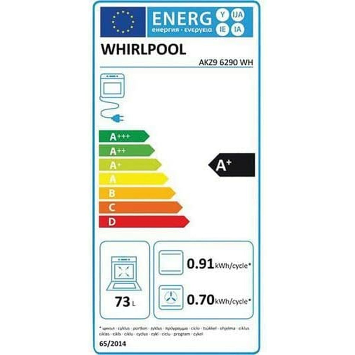 Pirolitinė orkaitė Whirlpool Corporation AKZ9 6290 WH 3650 W 73 L