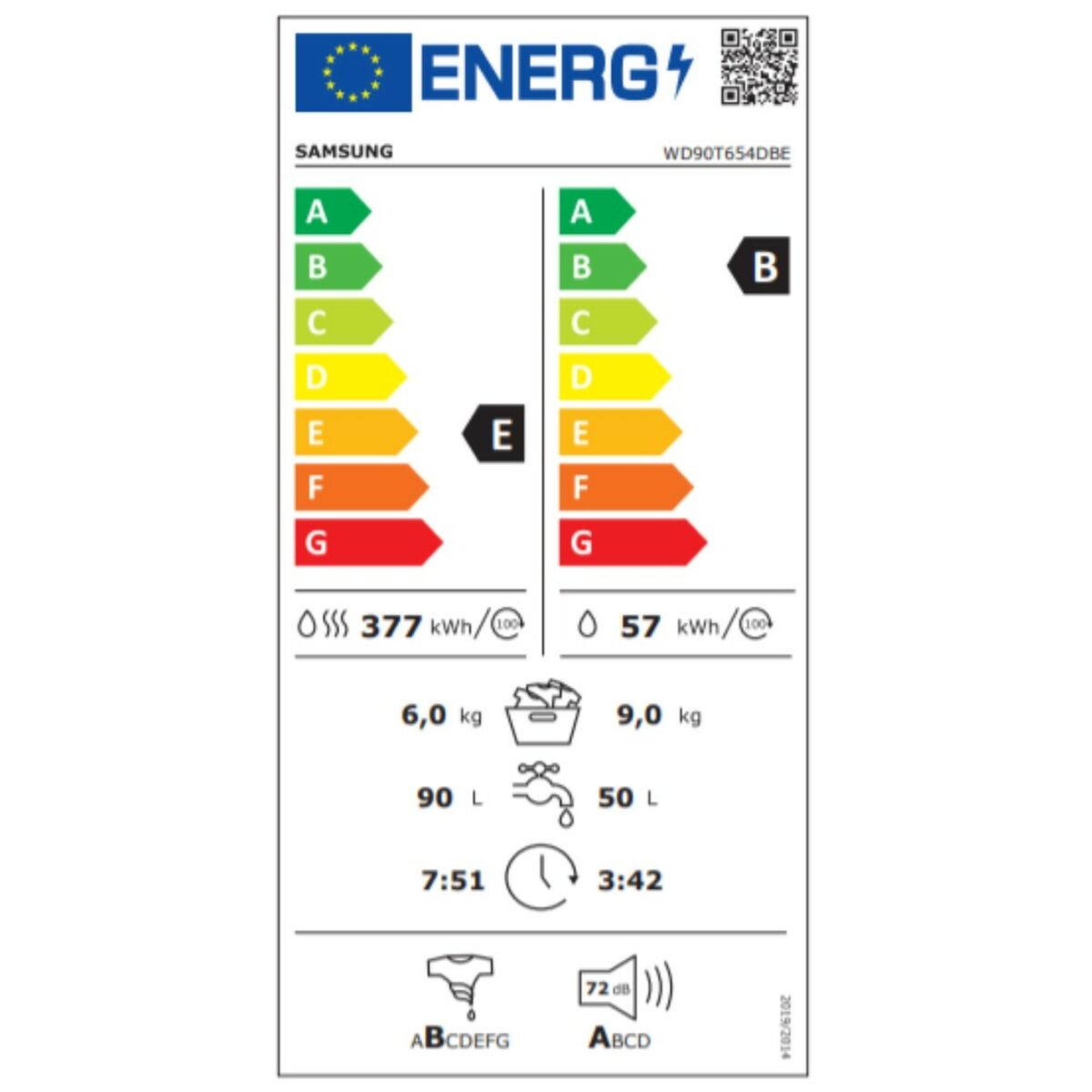 Washer - Dryer Samsung WD90T654DBE 9kg / 6kg 1400 rpm Balta