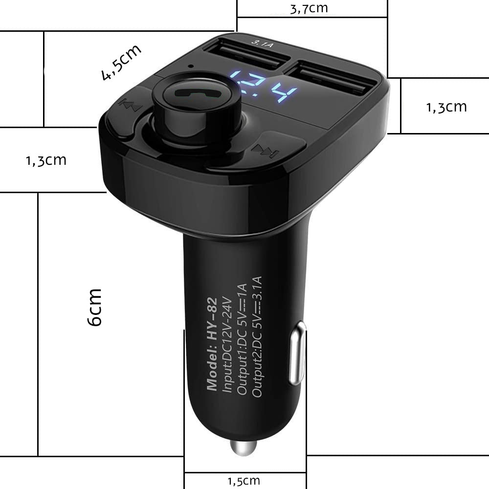 Transmitteris fm sd mp3 bluetooth įkroviklis 2xusb