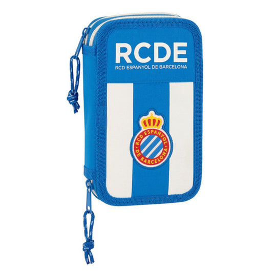 Dvigubo pieštuko dėklas RCD Espanyol Mėlyna Balta 12.5 x 19.5 x 4 cm (28 Dalys)