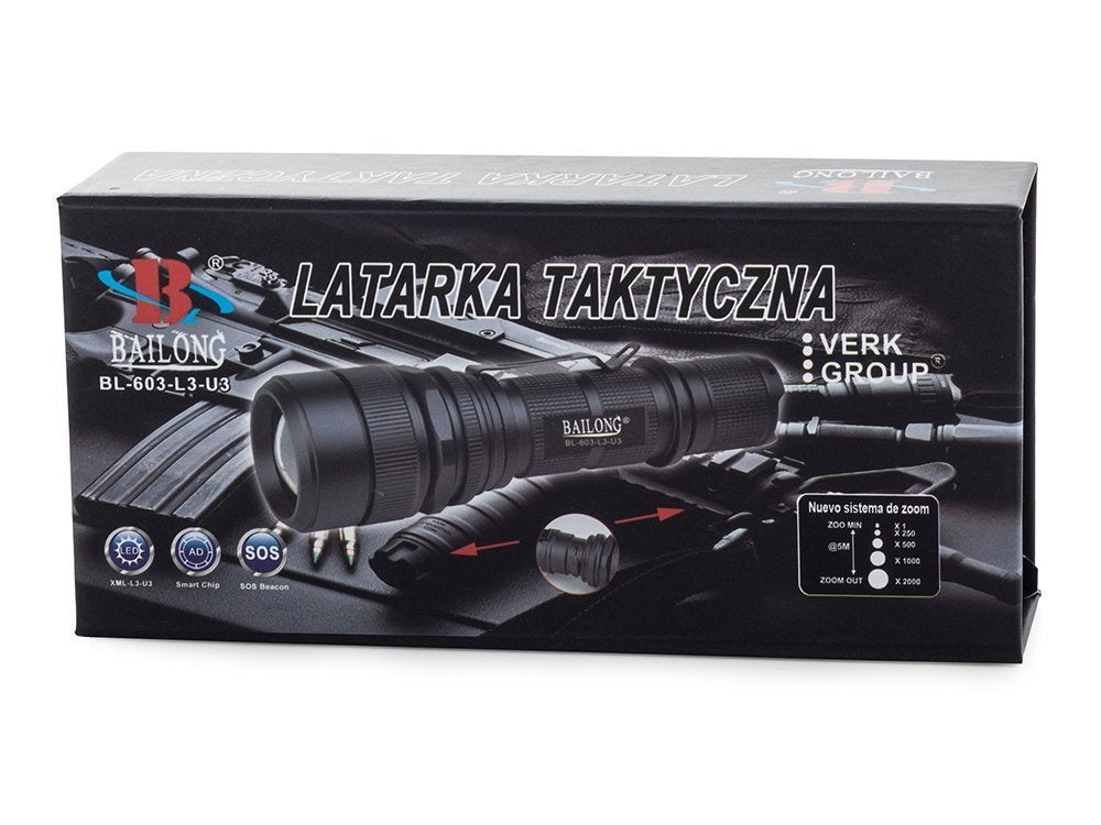 Bailong taktinis led įkraunamas usb žibintuvėlis l3-u3