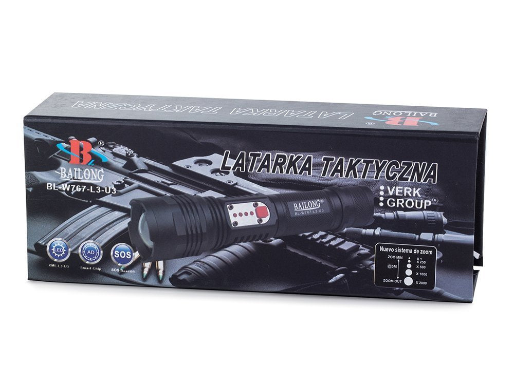 Taktinis žibintuvėlis bailong cree led usb xml-l t6