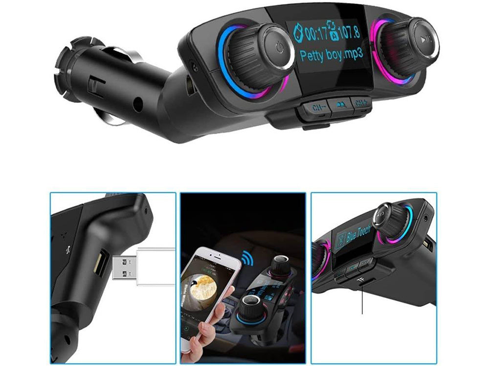 Fm siųstuvas bluetooth usb 5.0 daugiafunkcinis 8in1