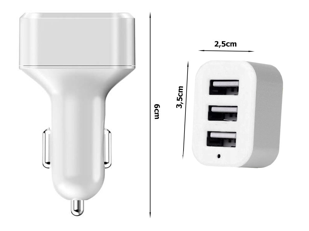 Automobilių automobilių įkroviklis cigarečių žiebtuvėlio lizdams 3xusb