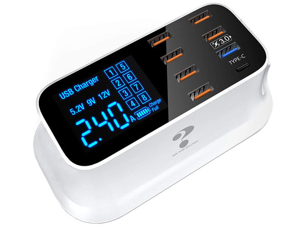 Telefono įkroviklis 8 x usb qc 3.0 type c