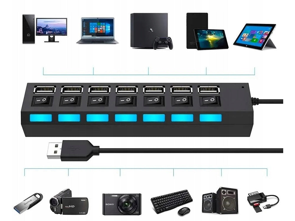 Usb prievadų skirstytuvas 7x usb 2.0