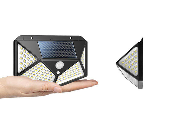 100 led saulės lempa su judesio jutikliu sutemose