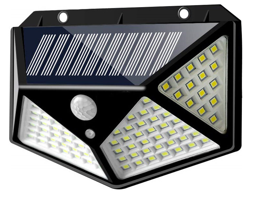 100 led saulės lempa su judesio jutikliu sutemose