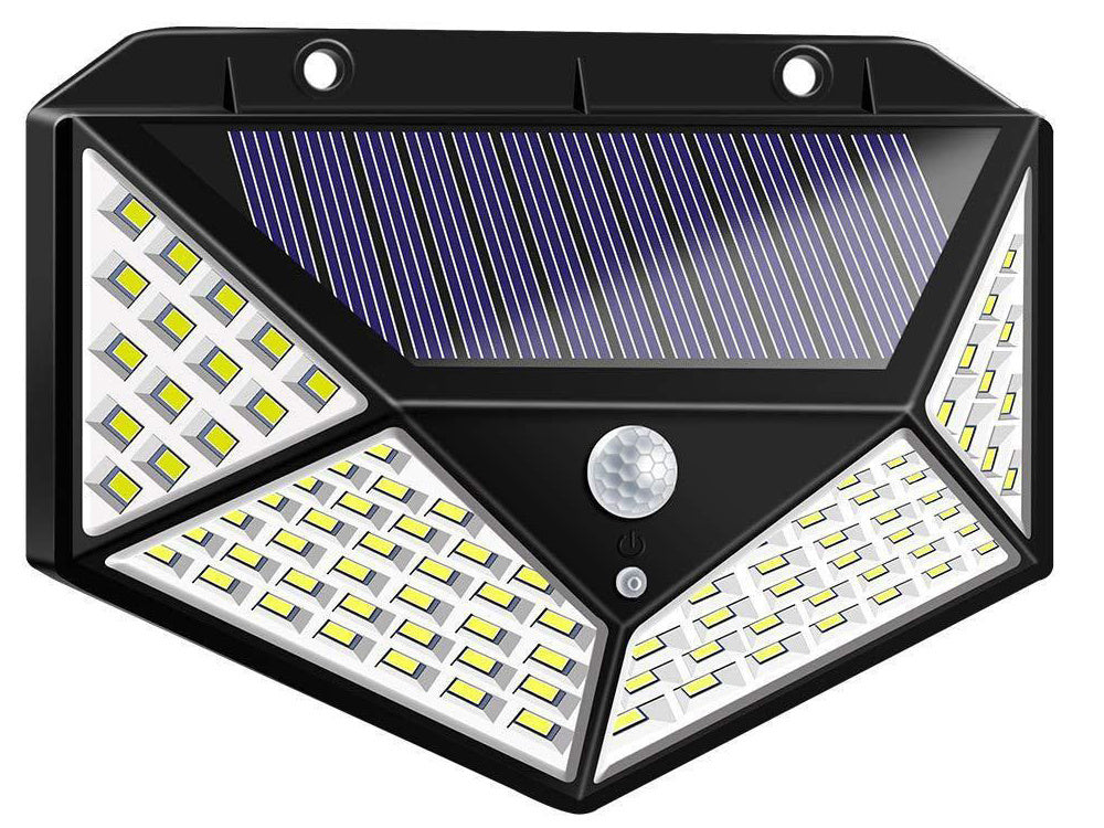 100 led saulės lempa su judesio jutikliu sutemose