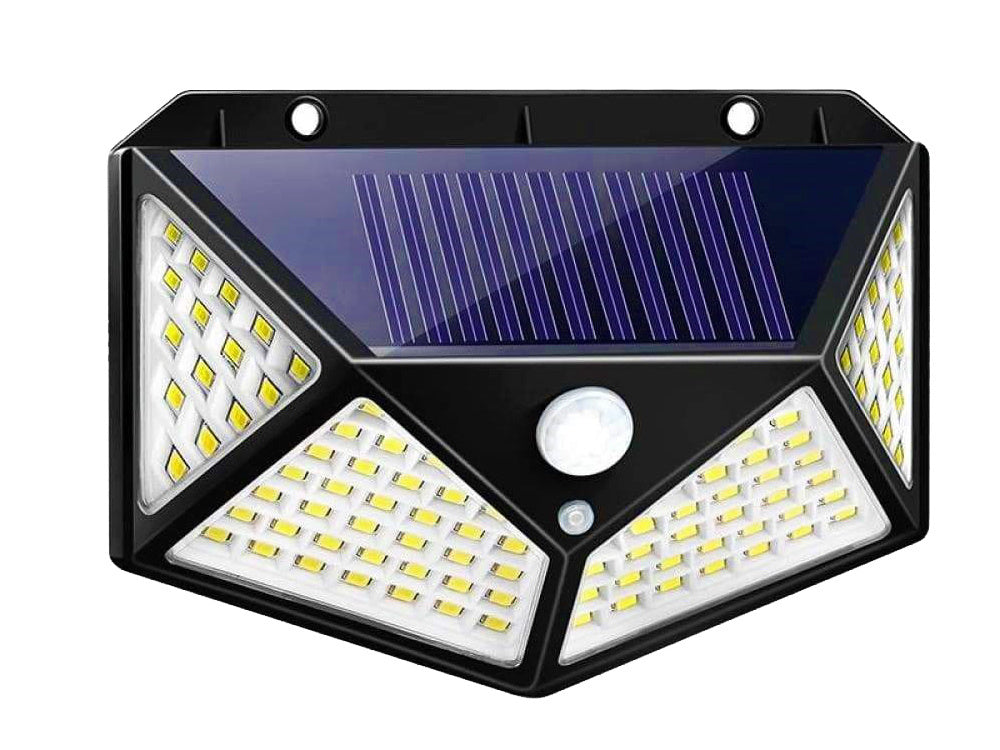 100 led saulės lempa su judesio jutikliu sutemose