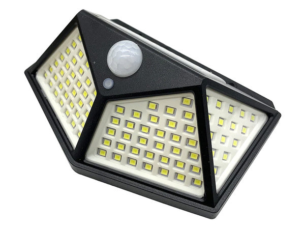 100 led saulės lempa su judesio jutikliu sutemose