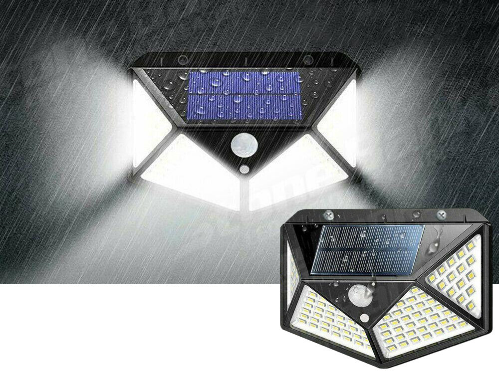 100 led saulės lempa su judesio jutikliu sutemose