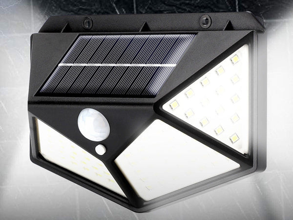 100 led saulės lempa su judesio jutikliu sutemose