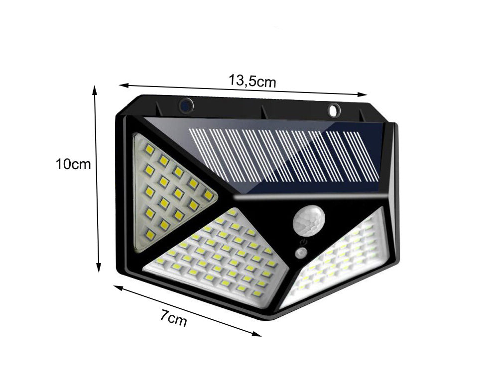 100 led saulės lempa su judesio jutikliu sutemose