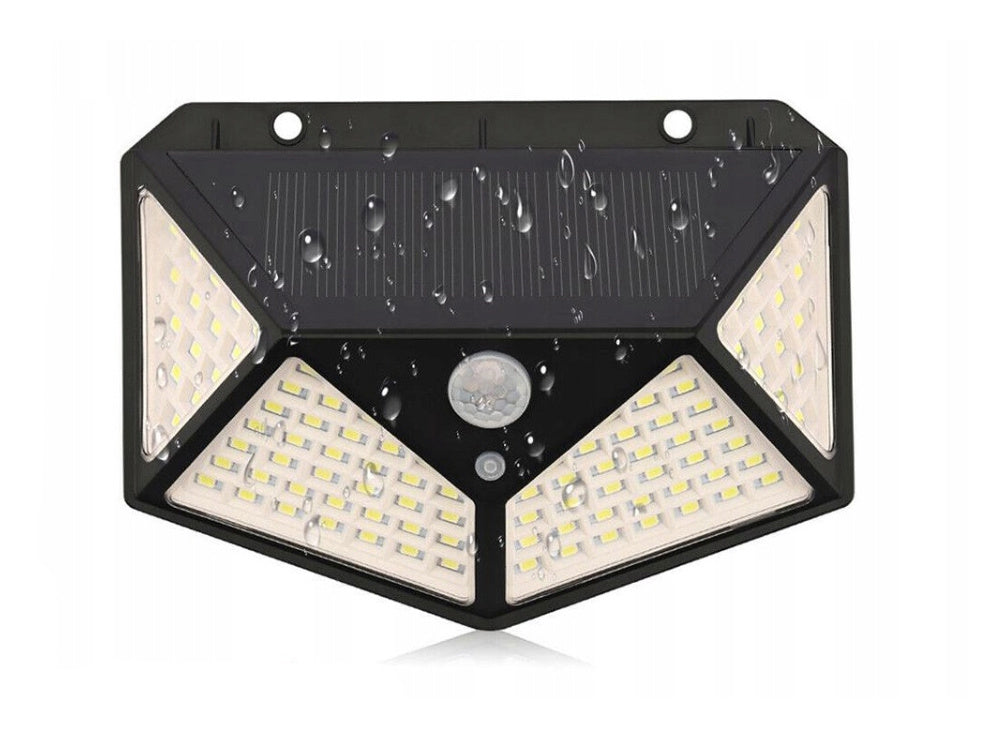 100 led saulės lempa su judesio jutikliu sutemose