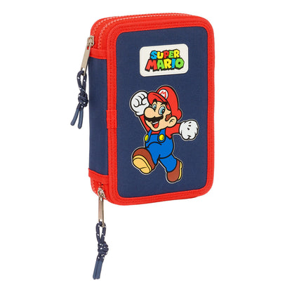 Dvigubo pieštuko dėklas Super Mario World Tamsiai mėlyna 12.5 x 19.5 x 4 cm 28 Dalys