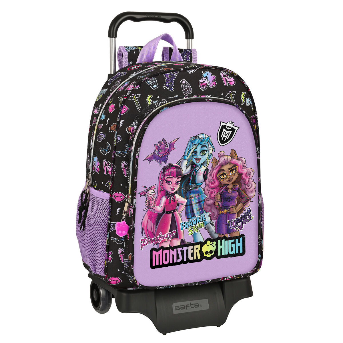 Mokyklinė kuprinė su ratukais Monster High Creep Juoda 33 x 42 x 14 cm