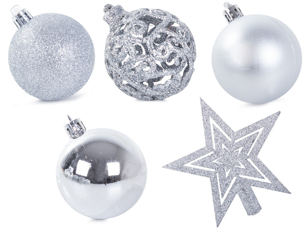 Kalėdų eglutės viršūnės 6/4/3 cm kit 100 vnt., Sidabras, Szín, Ezüst