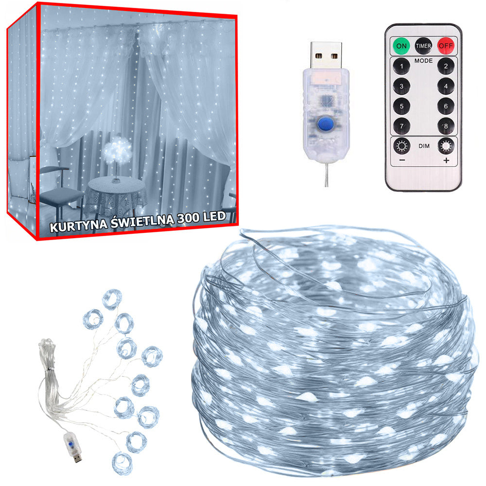 Mikro užuolaida 300 led drunk 3x3 pakabinami šviestuvai, Šalta balta, Szín, Hideg fehér