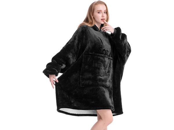 Šiltas megztinis oversize antklodė xxl 2in1 storas flisas, Juoda, Szín, Fekete