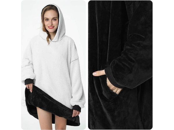 Šiltas megztinis oversize antklodė xxl 2in1 storas flisas, Juoda, Szín, Fekete