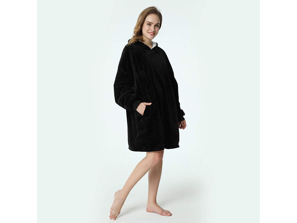 Šiltas megztinis oversize antklodė xxl 2in1 storas flisas, Juoda, Szín, Fekete