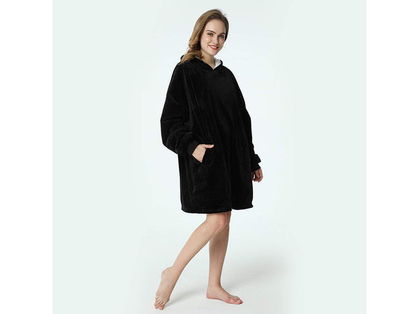 Šiltas megztinis oversize antklodė xxl 2in1 storas flisas, Juoda, Szín, Fekete