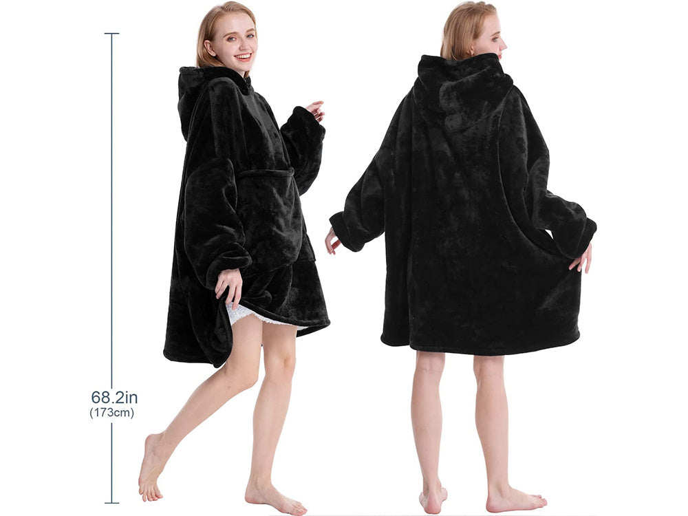 Šiltas megztinis oversize antklodė xxl 2in1 storas flisas, Juoda, Szín, Fekete