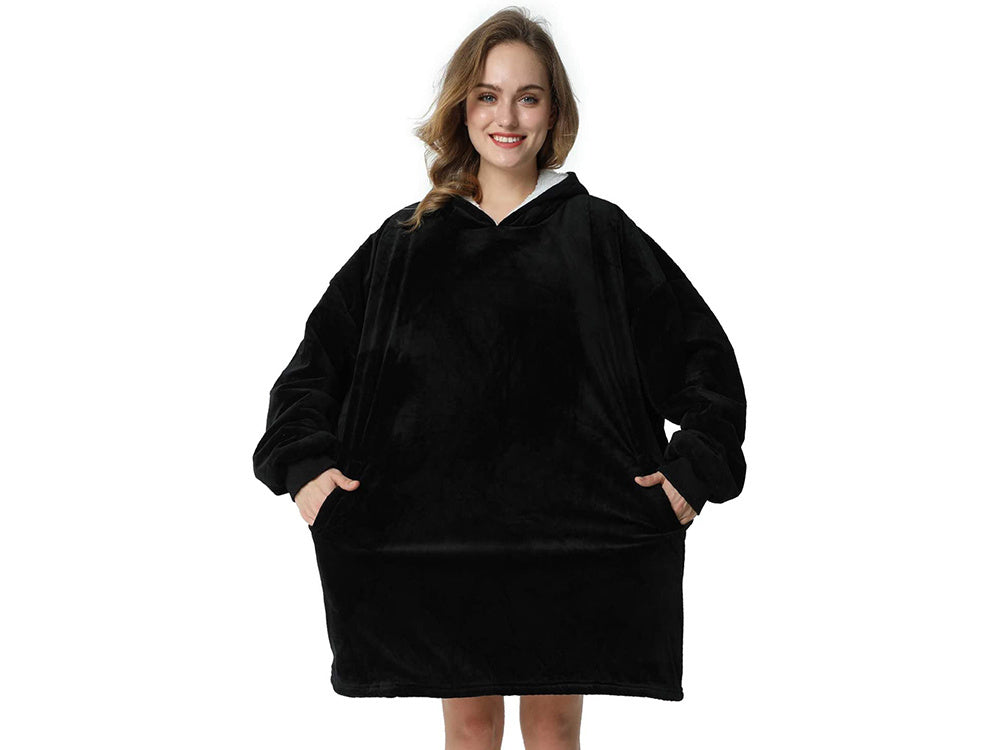 Šiltas megztinis oversize antklodė xxl 2in1 storas flisas, Juoda, Szín, Fekete