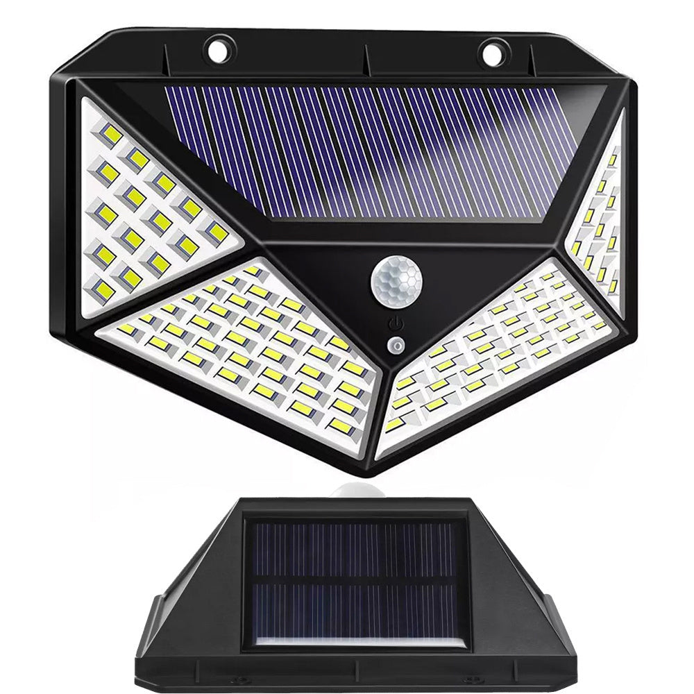 100 led saulės lempa su judesio jutikliu tamsiu paros metu