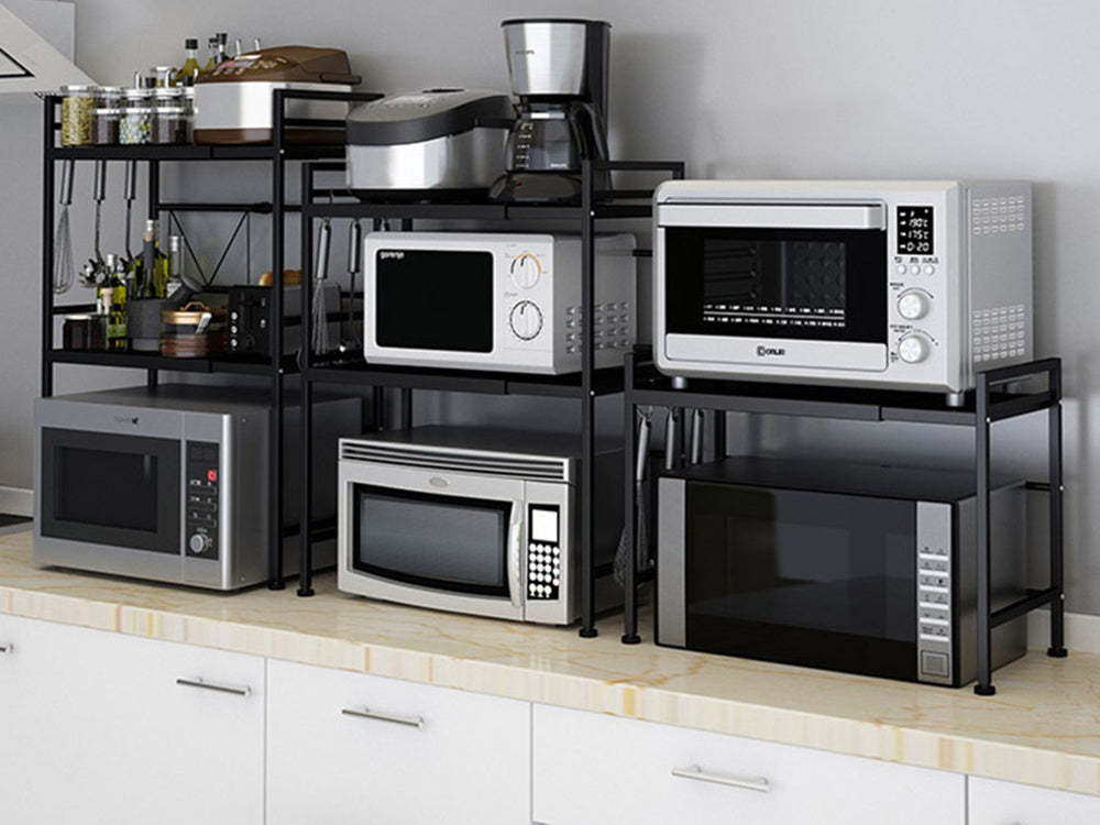 Mikrobangų krosnelės stovas reguliuojama virtuvės lentyna