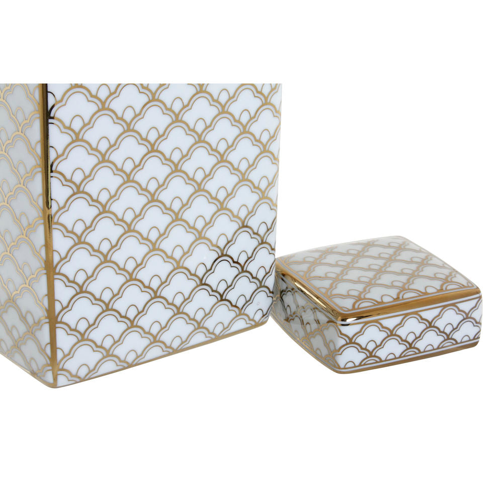 Vaza DKD Home Decor 14,5 x 14,5 x 30 cm Porcelianas Auksinis Balta