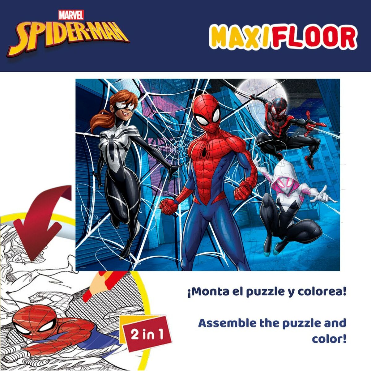 Vaikiška puzlė Spider-Man Dvipusis 60 Dalys 70 x 1,5 x 50 cm (6 vnt.)