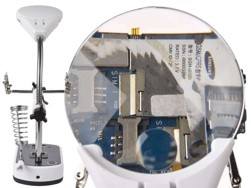 Trečiosios rankos lutteris 10x 3,5x 5 led, skirtas litavimui