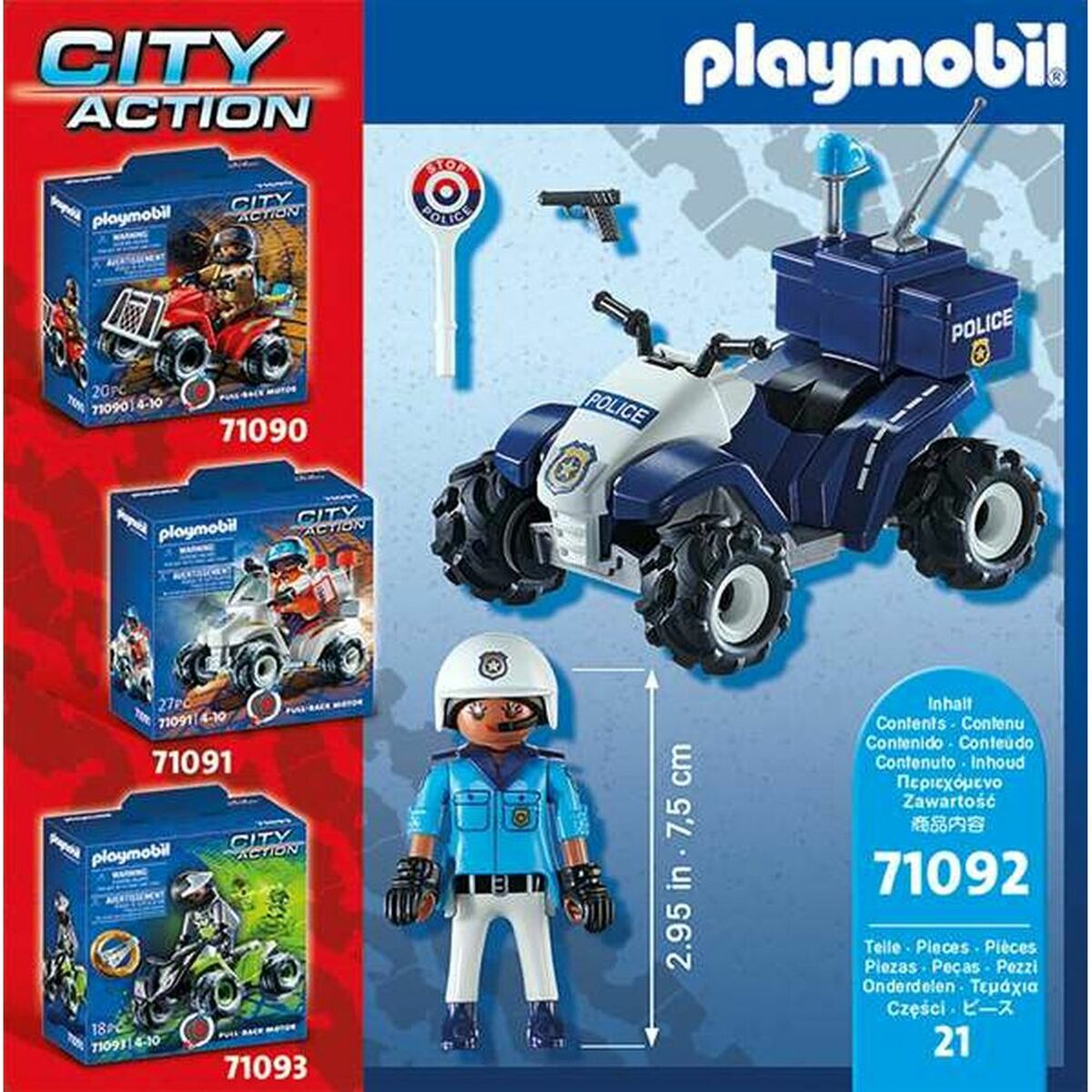 Transporto priemonių žaidimo rinkinys Playmobil Speed Quad City Action 71092 Policija (21 pcs)