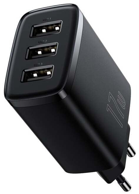 Sieninis įkroviklis BASEUS CCXJ020101 (17W, 3xUSB, 3.4A, juodas)