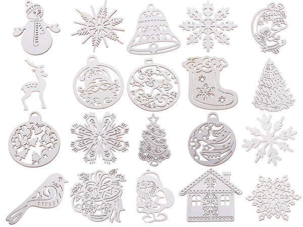 Medinės kalėdinės eglutės dekoracijos 20 vnt. Pakabukai baubliai ornamentai