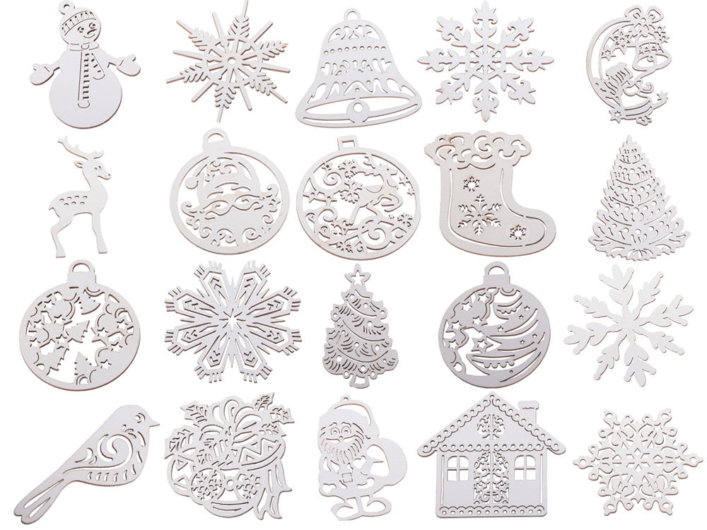 Medinės kalėdinės eglutės dekoracijos 20 vnt. Pakabukai baubliai ornamentai