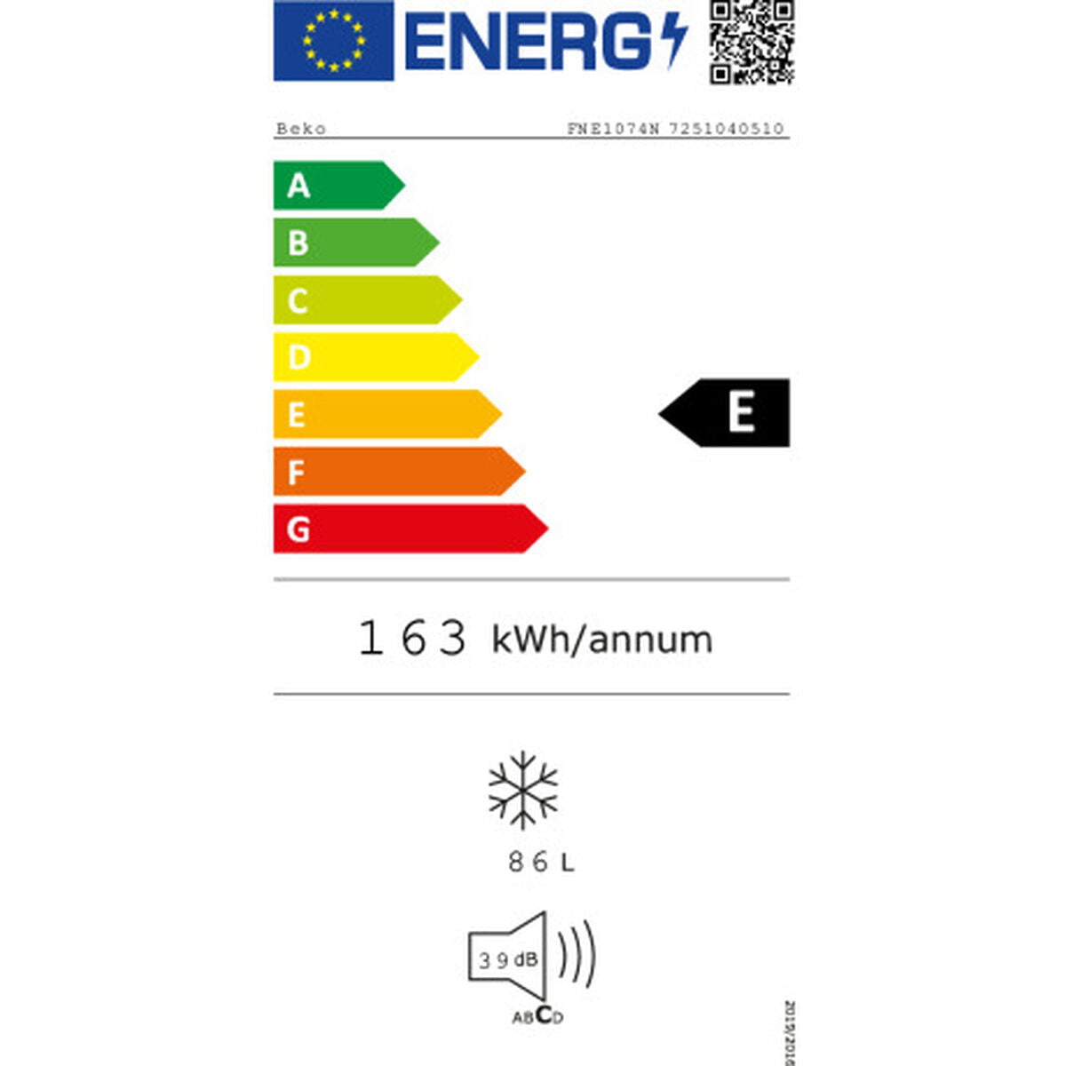 Šaldiklis BEKO FNE1074N Balta